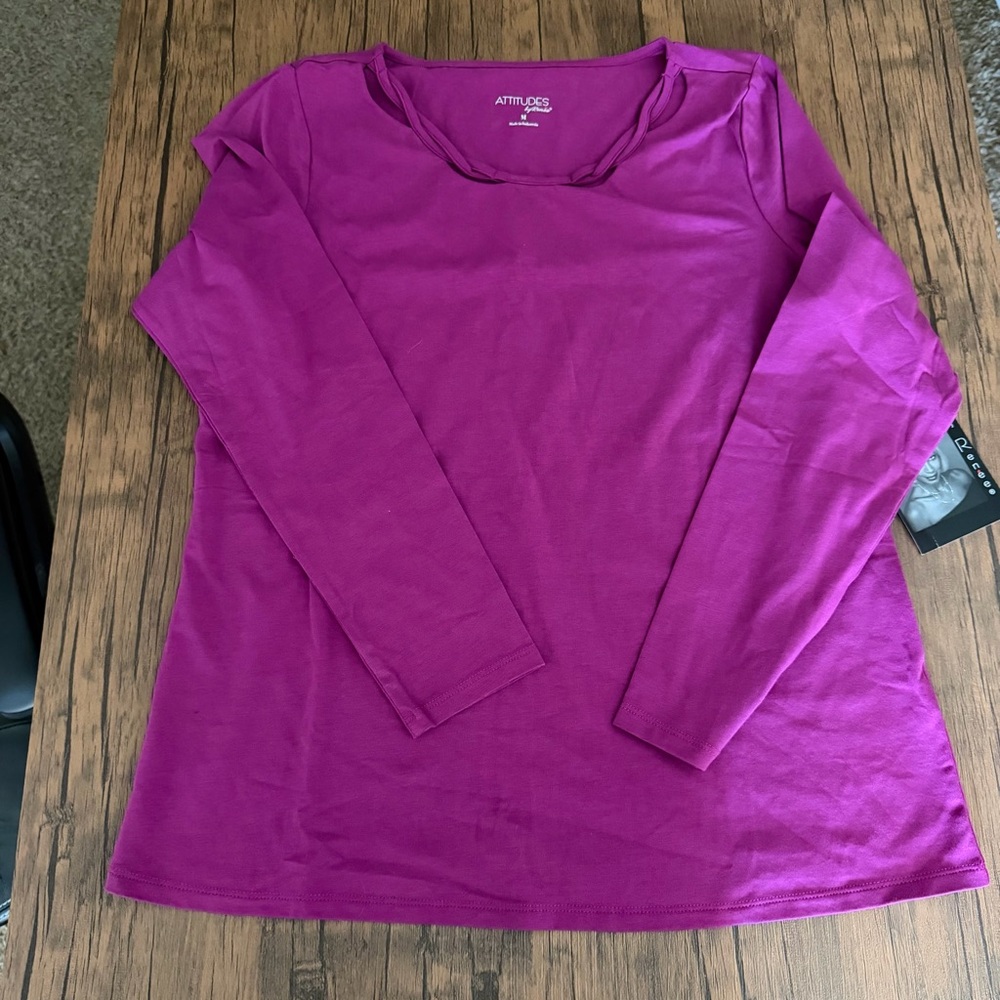 NWT Attitudes By Renee Women’s Med. Purple Long Sleeve T Shirt Neck Cutouts